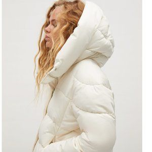 Feather down hooded puffer quilted  jacket coat